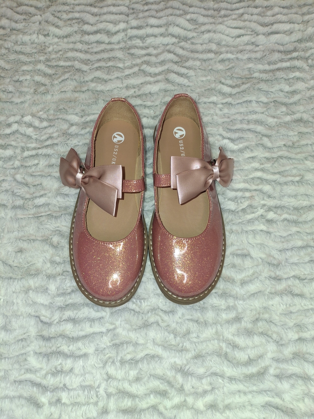Girls Sparkle Pink Bow Mary Jane Kids Shoes - Picture 2 of 6